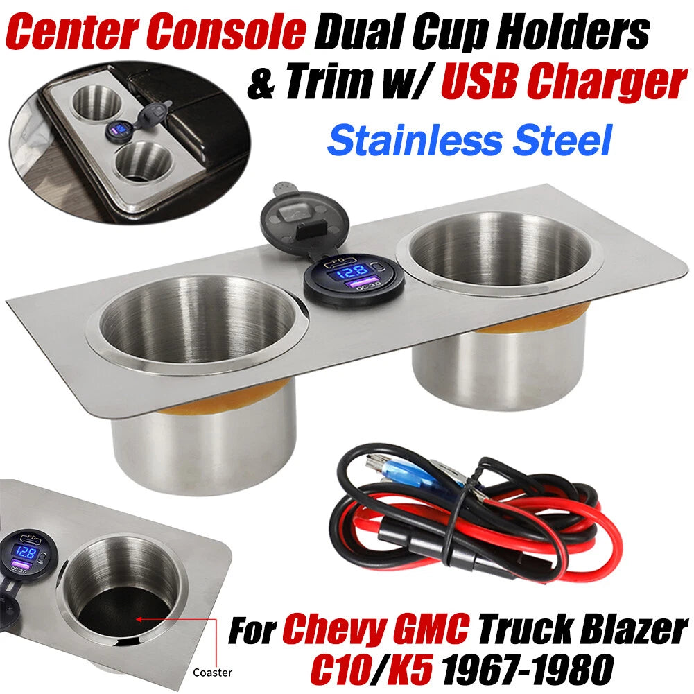 Center Console Cup Holder & Trim & USB Charger for Chevy GMC Blazer C10/K5 (1967–1980)
