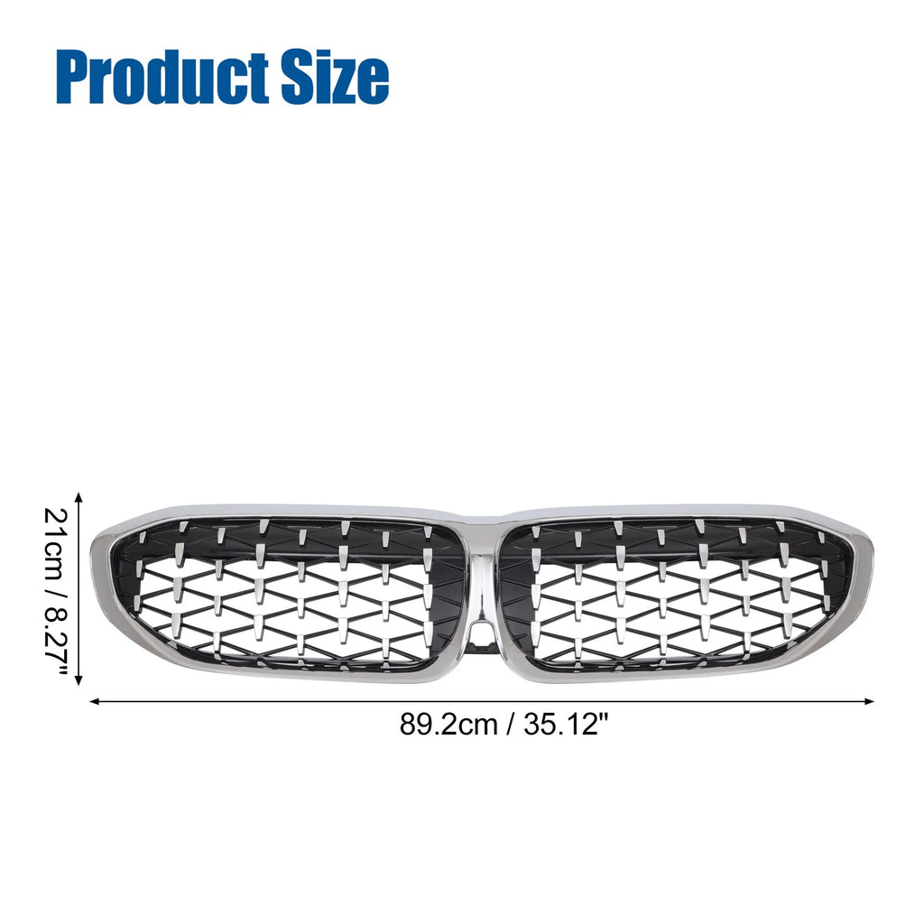 Front Hood Bumper Grille for BMW 330i 330e M340i (2017–2023) Diamond Star Silver Tone