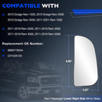 Passenger Right Upper & Lower Side Mirror Glass w/ Holder for RAM 1500 (2010–2020)
