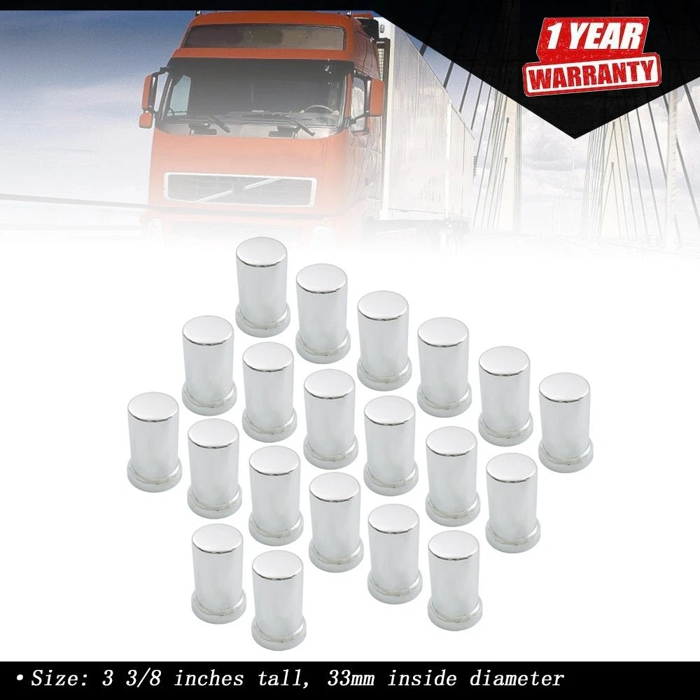 Set of 20 Chrome Lug Nut Caps for Truck (33mm)