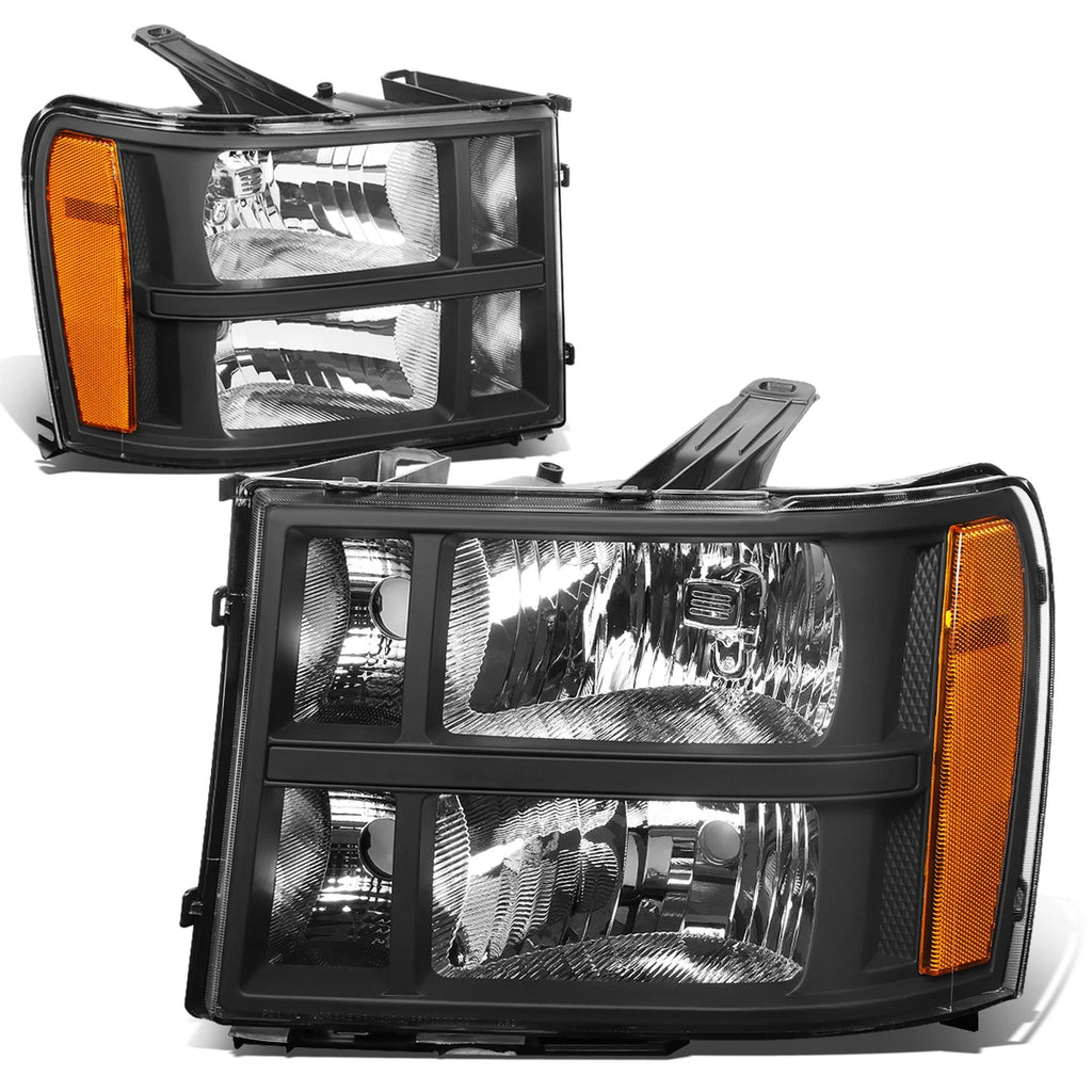 Factory Style Headlight Lamps for GMC Sierra 1500 2500 3500 (2007–2014) Black/Amber