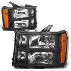 Factory Style Headlight Lamps for GMC Sierra 1500 2500 3500 (2007–2014) Black/Amber