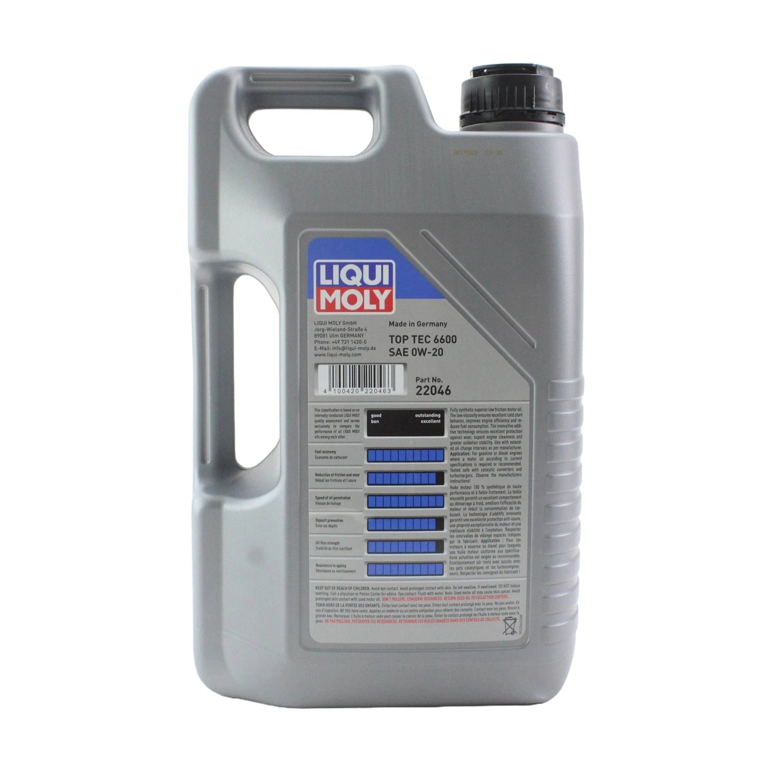 Set of 4 Liqui Moly Top Tec 6600 0W-20 Engine Motor Oil (20L)