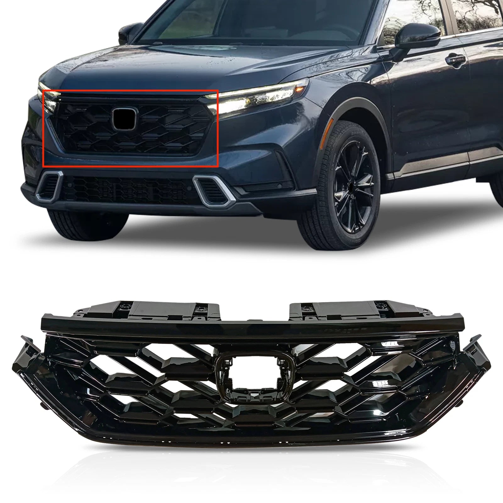 Front Upper Grille Glossy Black for Honda CR-V Sport Hybrid (2023–2024)