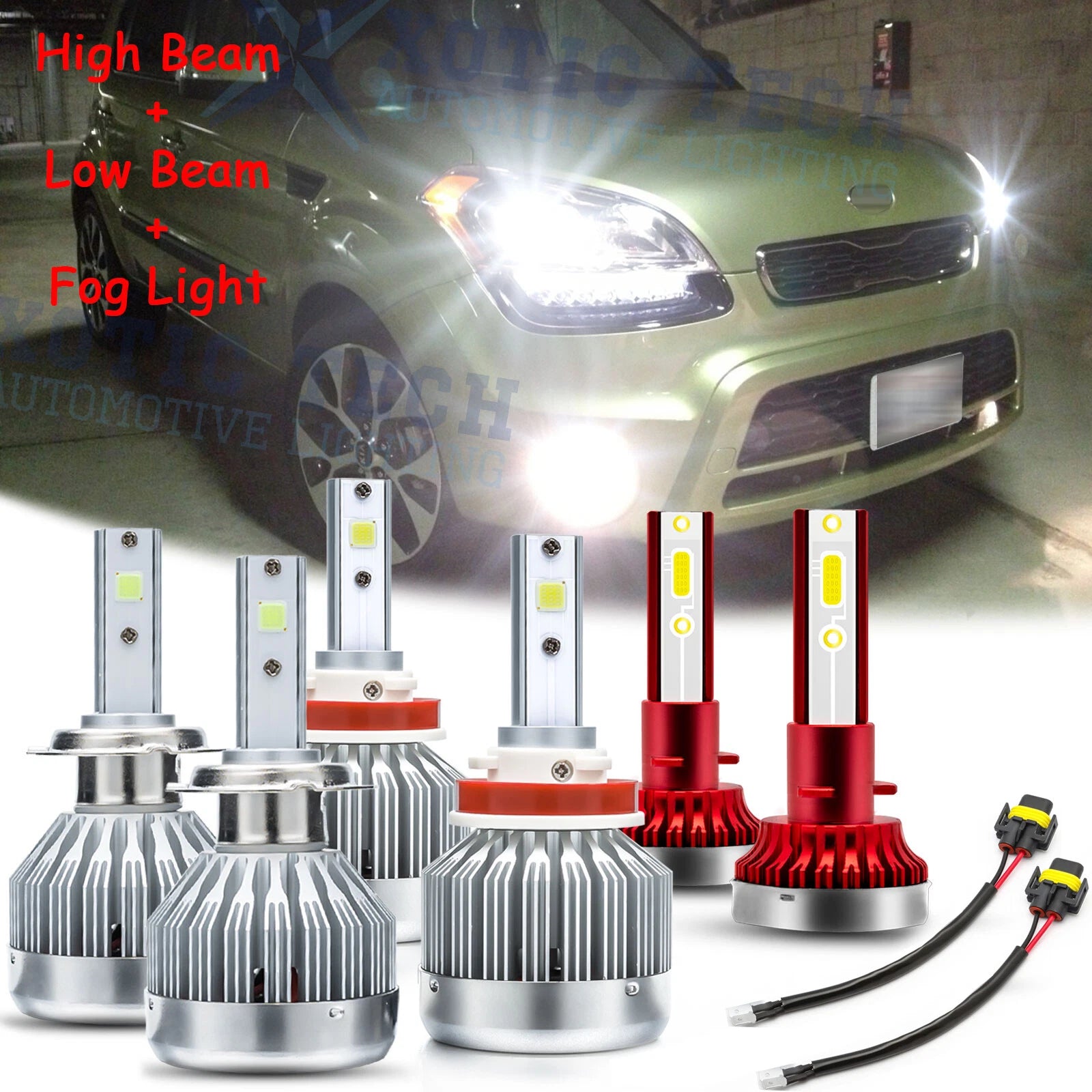 Combo LED Headlight High Low Beam and Fog Light Bulbs Kit for Kia Soul (2012–2013)