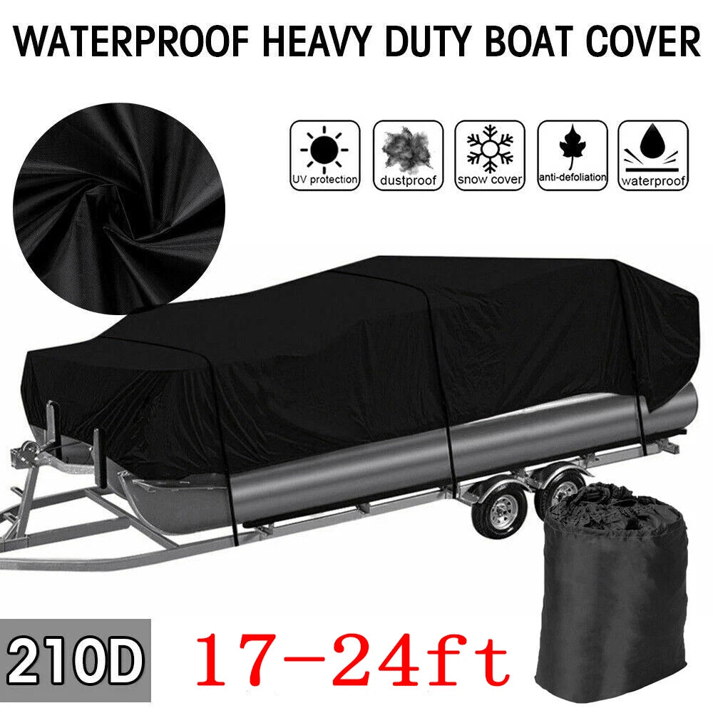 Heavy Duty Waterproof Pontoon Boat Cover for 17-24 ft (Fits Beam 96-102")
