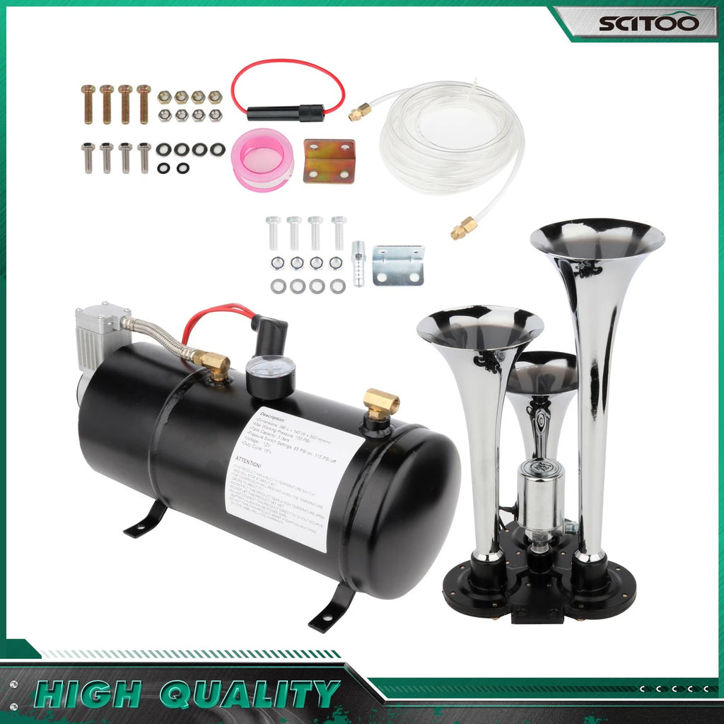 3 Trumpet Train Air Horn Kit with 150 PSI Compressor for Car Truck