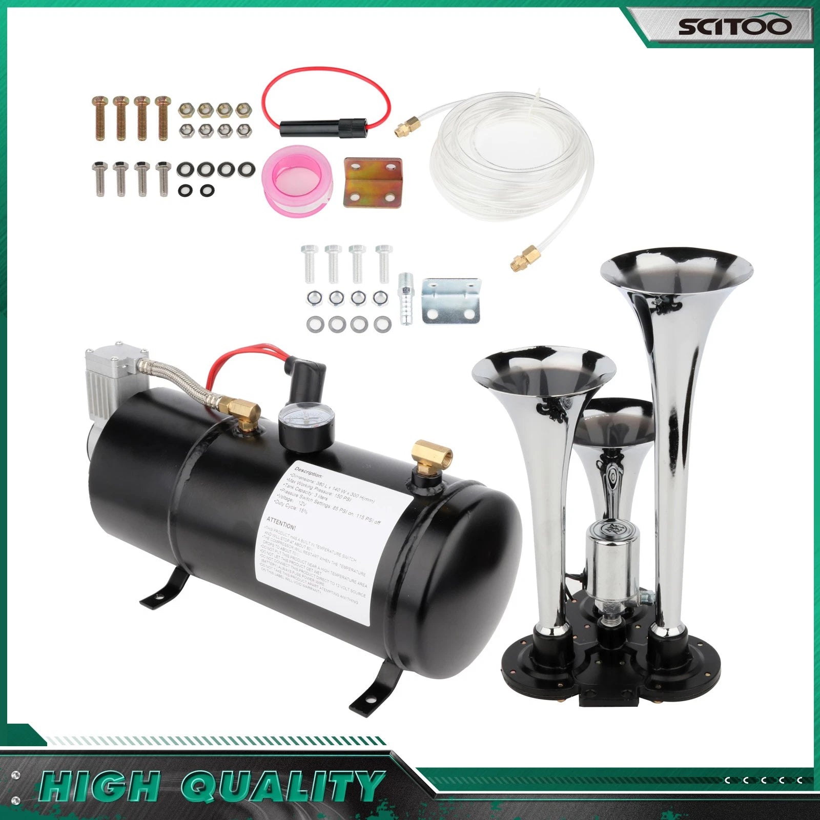 3 Trumpet Train Air Horn Kit with 150 PSI Compressor for Car Truck