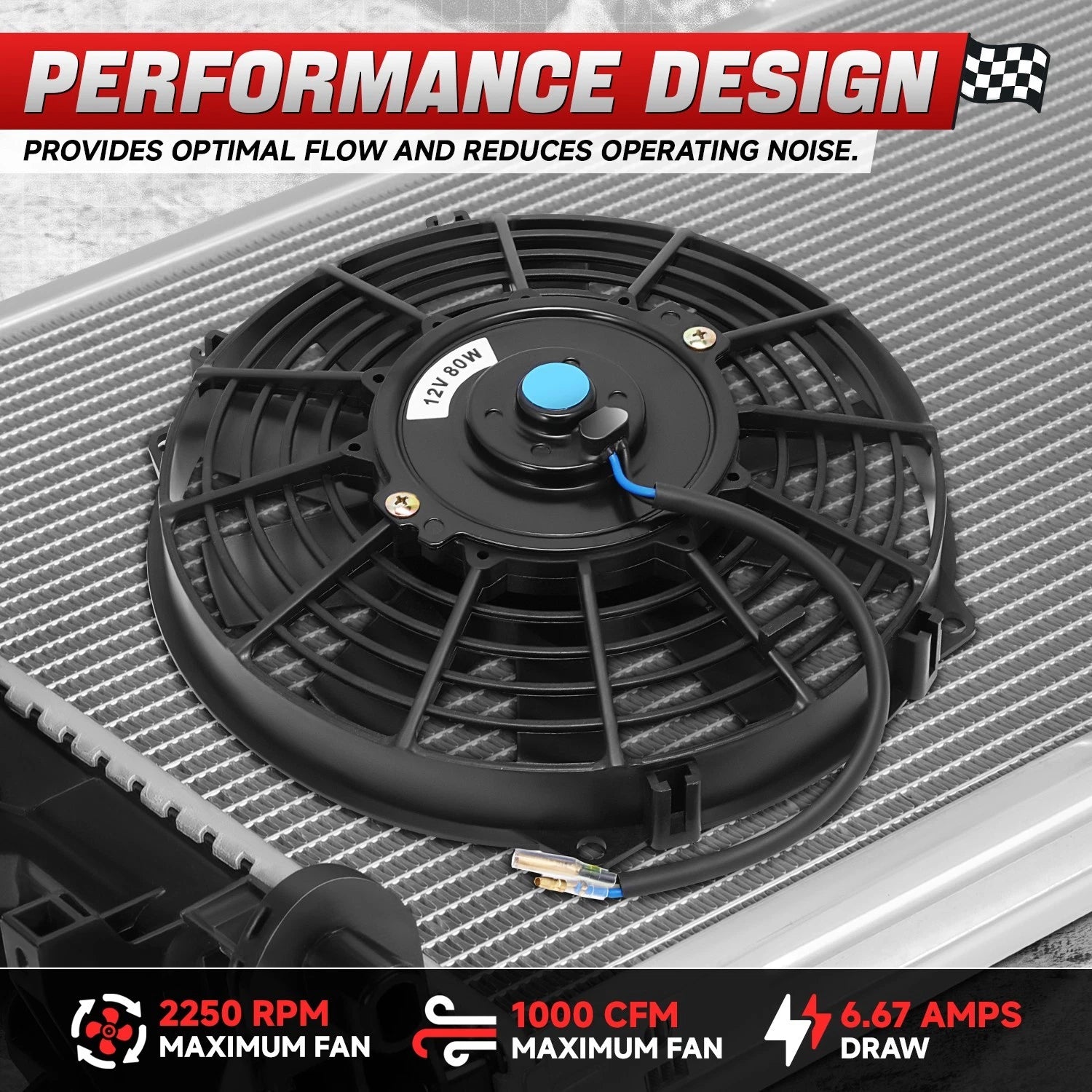 2X 7" 12V Slim Electric Racing Radiator Fan for Universal Applications (–)