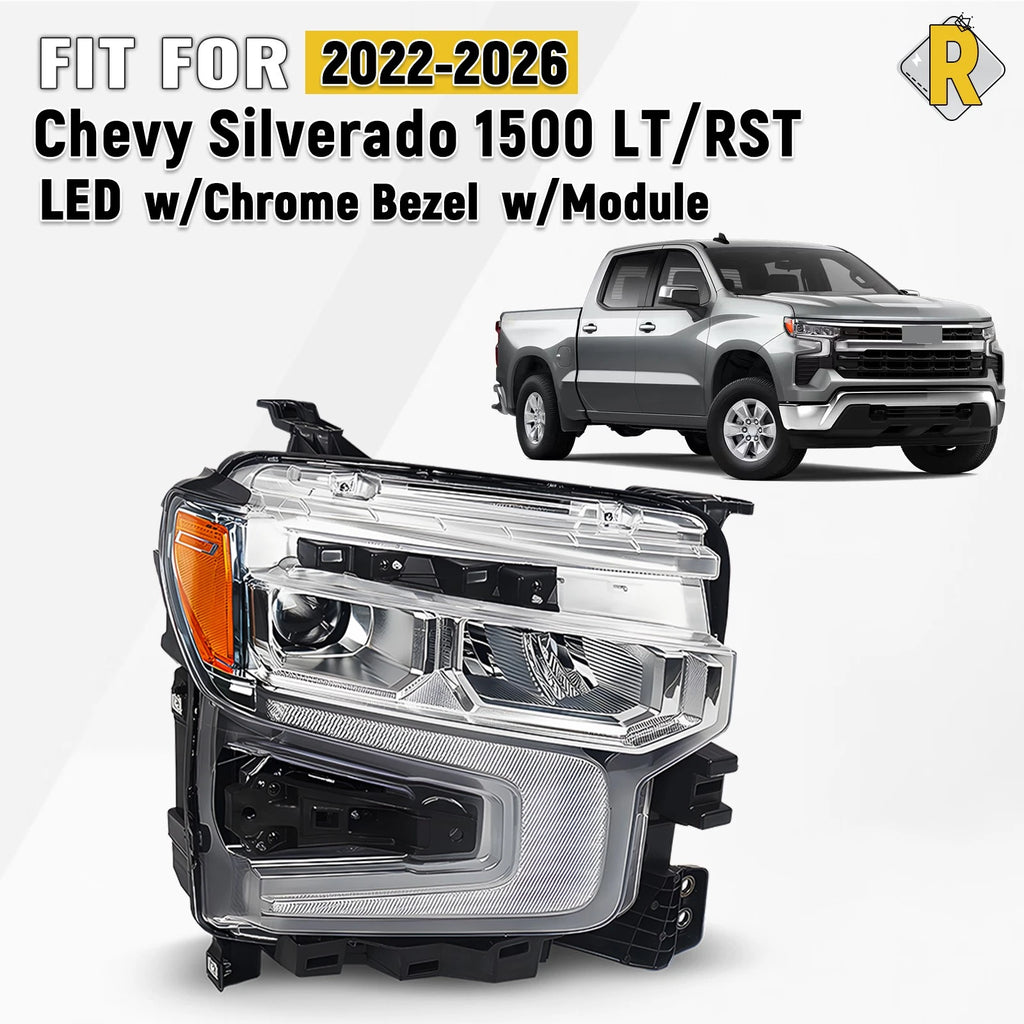 LED Headlight for Chevy Silverado 1500 LT/RST (2022–2026) Right, Chrome Bezel