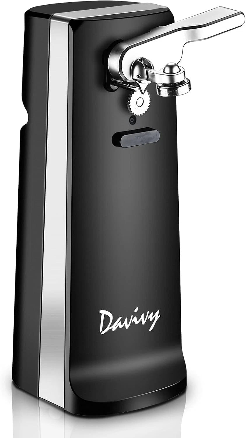 Electric can opener with knife sharpener & bottle opener for Davivy (Black)