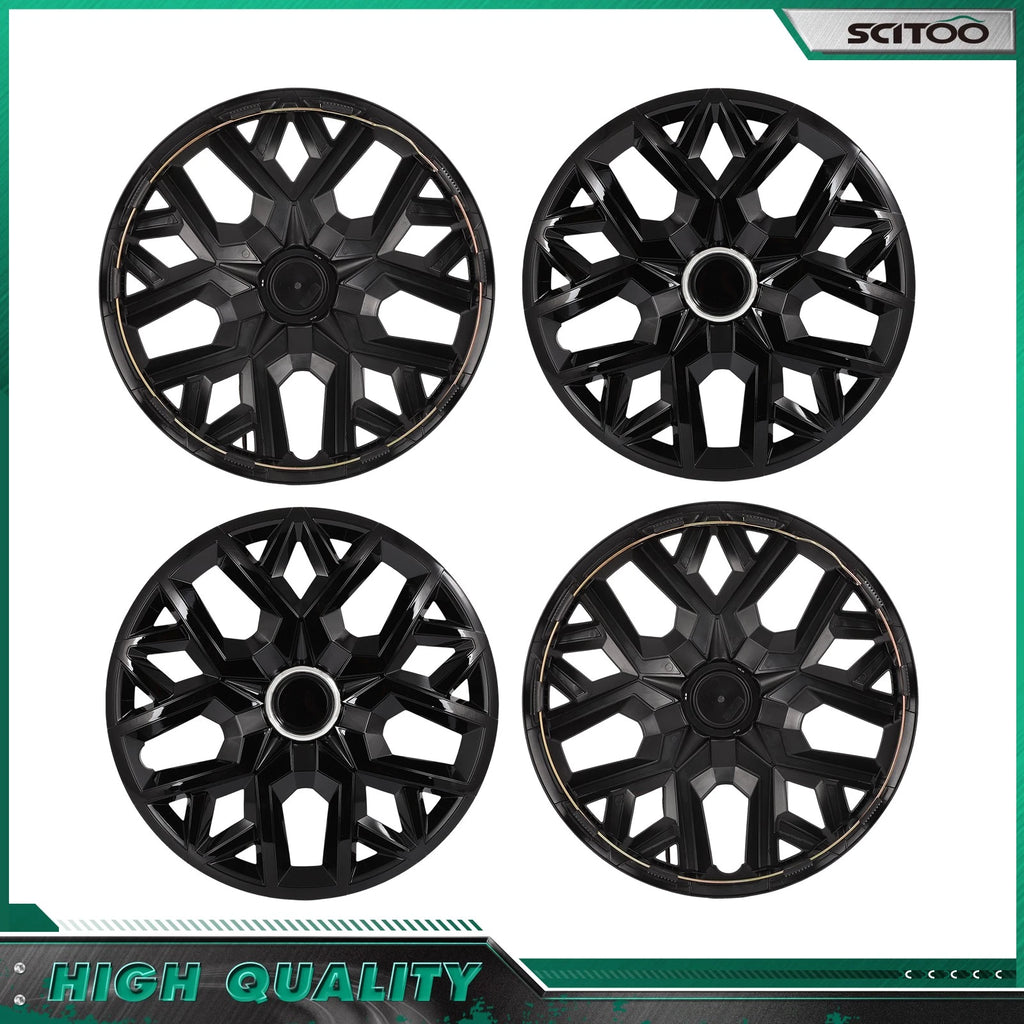 Set of 4 16" Universal Black Snap On Wheel Covers Hub Caps R16