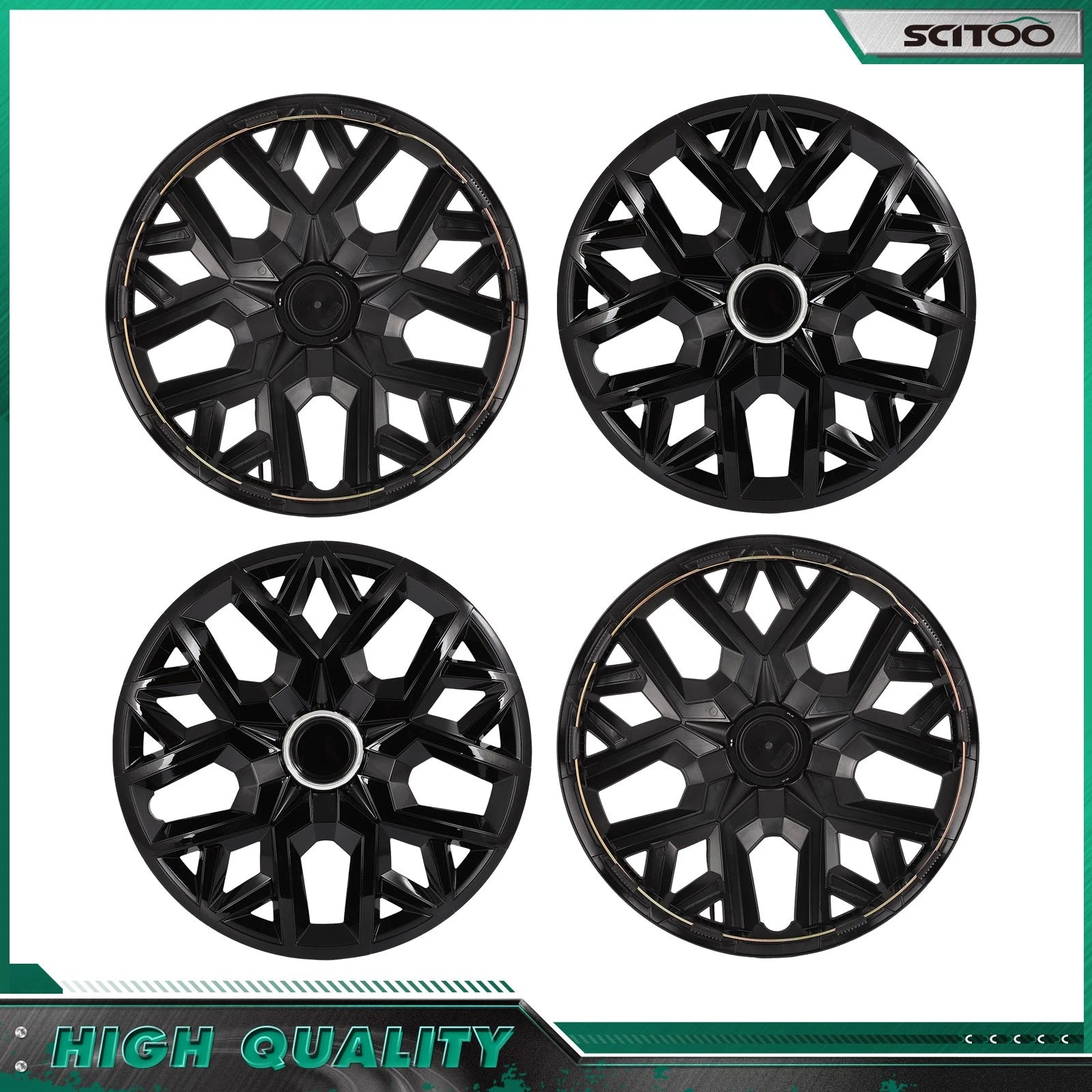 Set of 4 16" Universal Black Snap On Wheel Covers Hub Caps R16