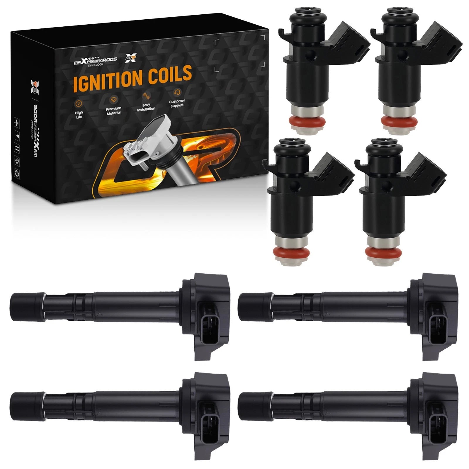 Set of 4 Fuel Injectors & 4 Ignition Coils for Honda Civic 1.7L (2001–2005)