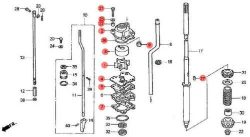 Water Pump Impeller Repair Kit for Honda 25/30hp BF25A/BF25D/BF30A/BF30D (2000–2023)