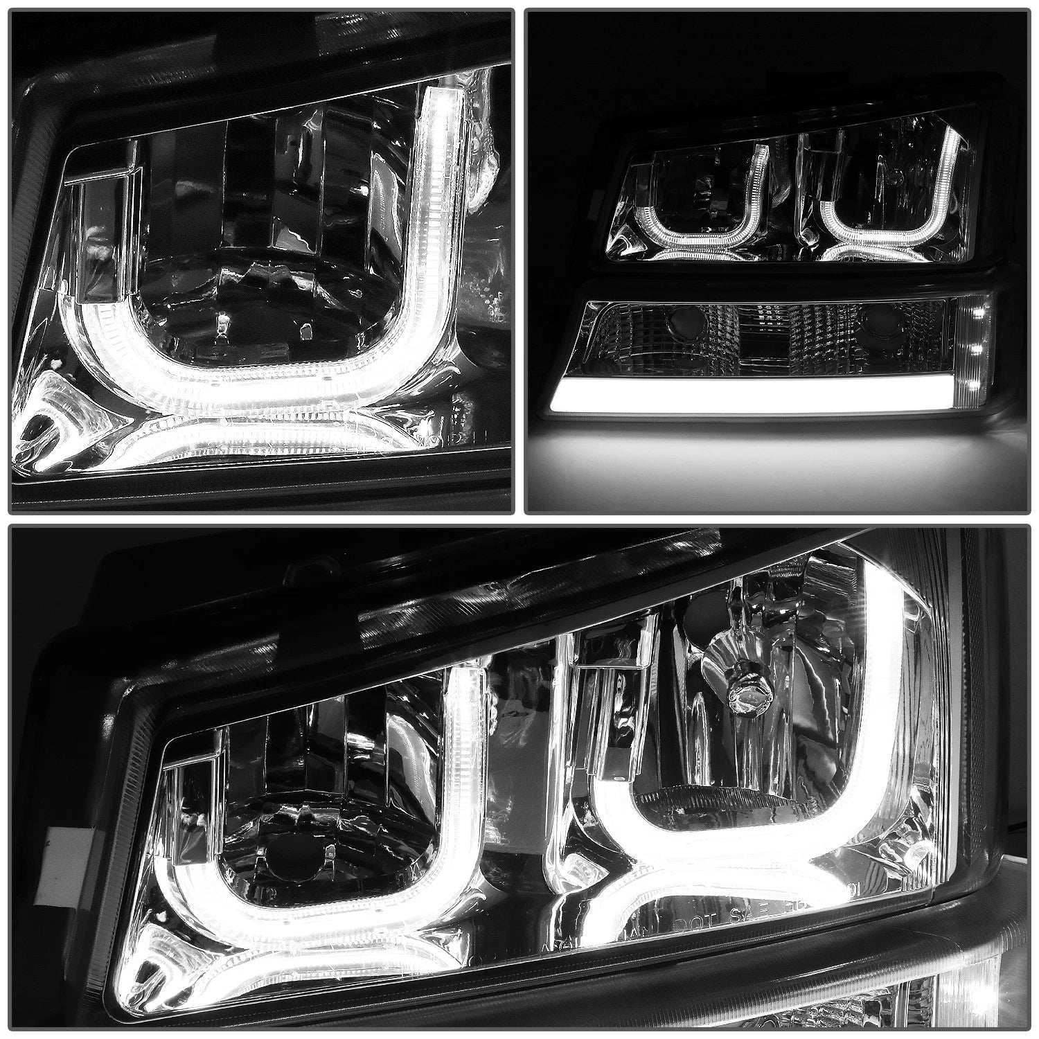 Pair of J-Halo LED DRL Chrome/Amber Headlight Bumper Lamps for Chevy Silverado (2003–2007)
