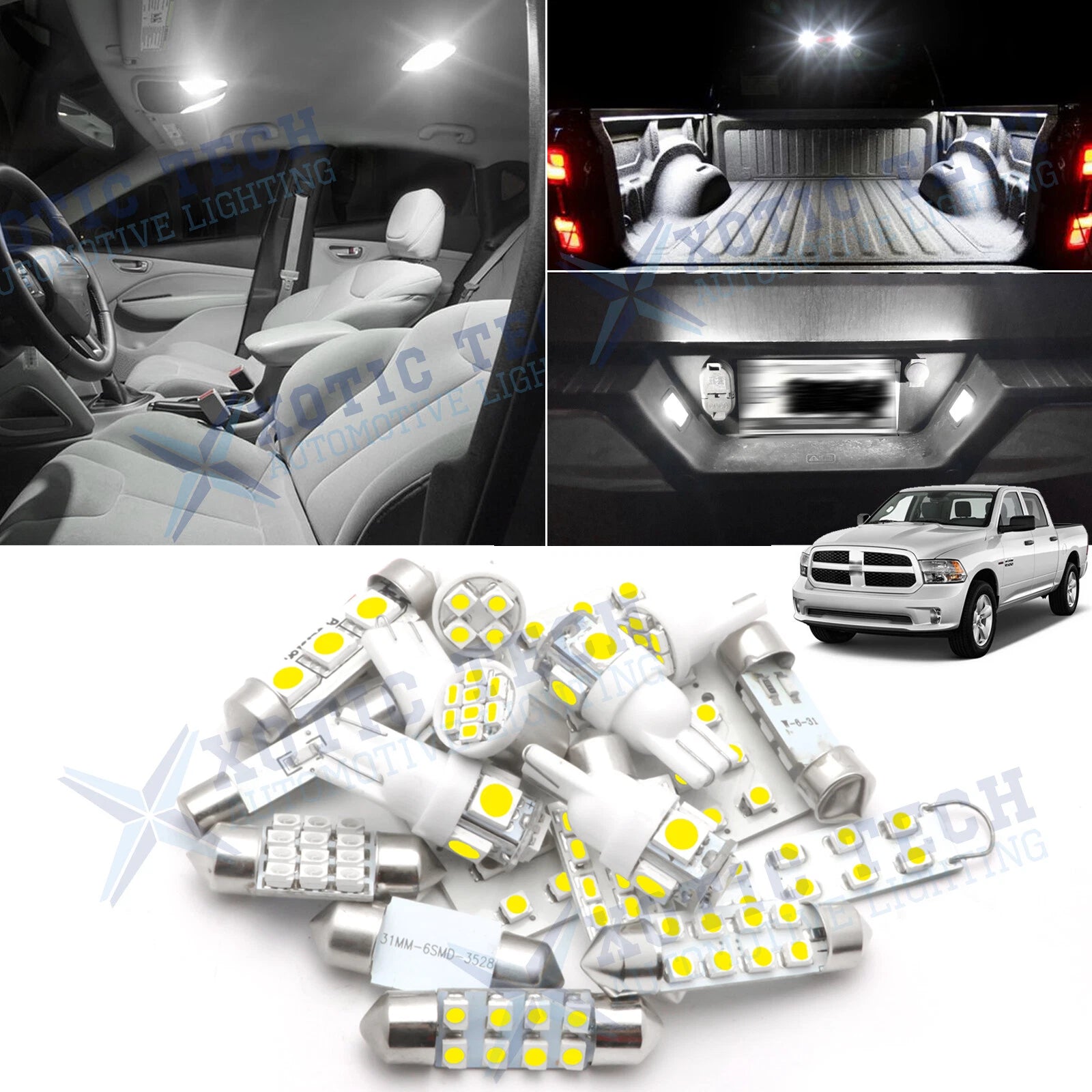 White LED Interior License Cargo Light Package Kit for RAM 1500 2500 3500 (2013–2018)