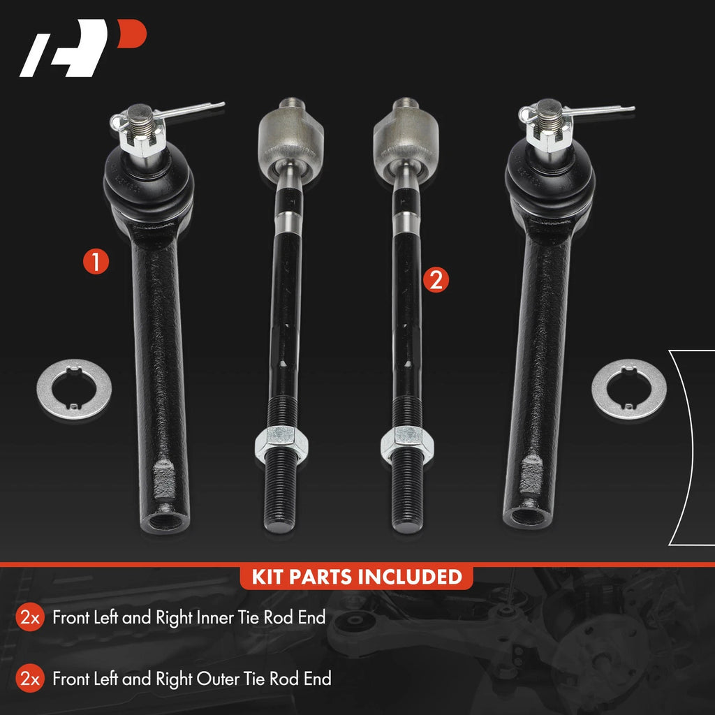 Set of 4 Front Inner & Outer Tie Rod Ends for Nissan Murano (2003–2004)