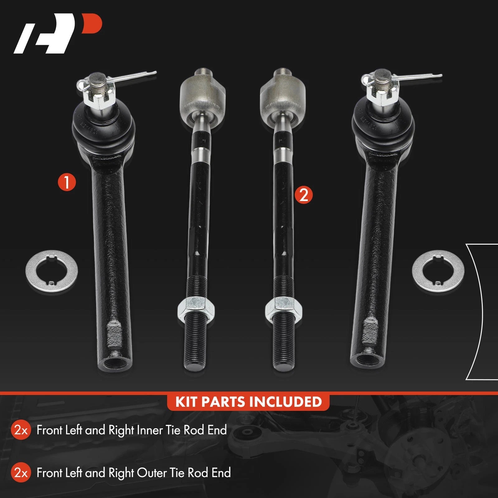 Set of 4 Front Inner & Outer Tie Rod Ends for Nissan Murano (2003–2004)