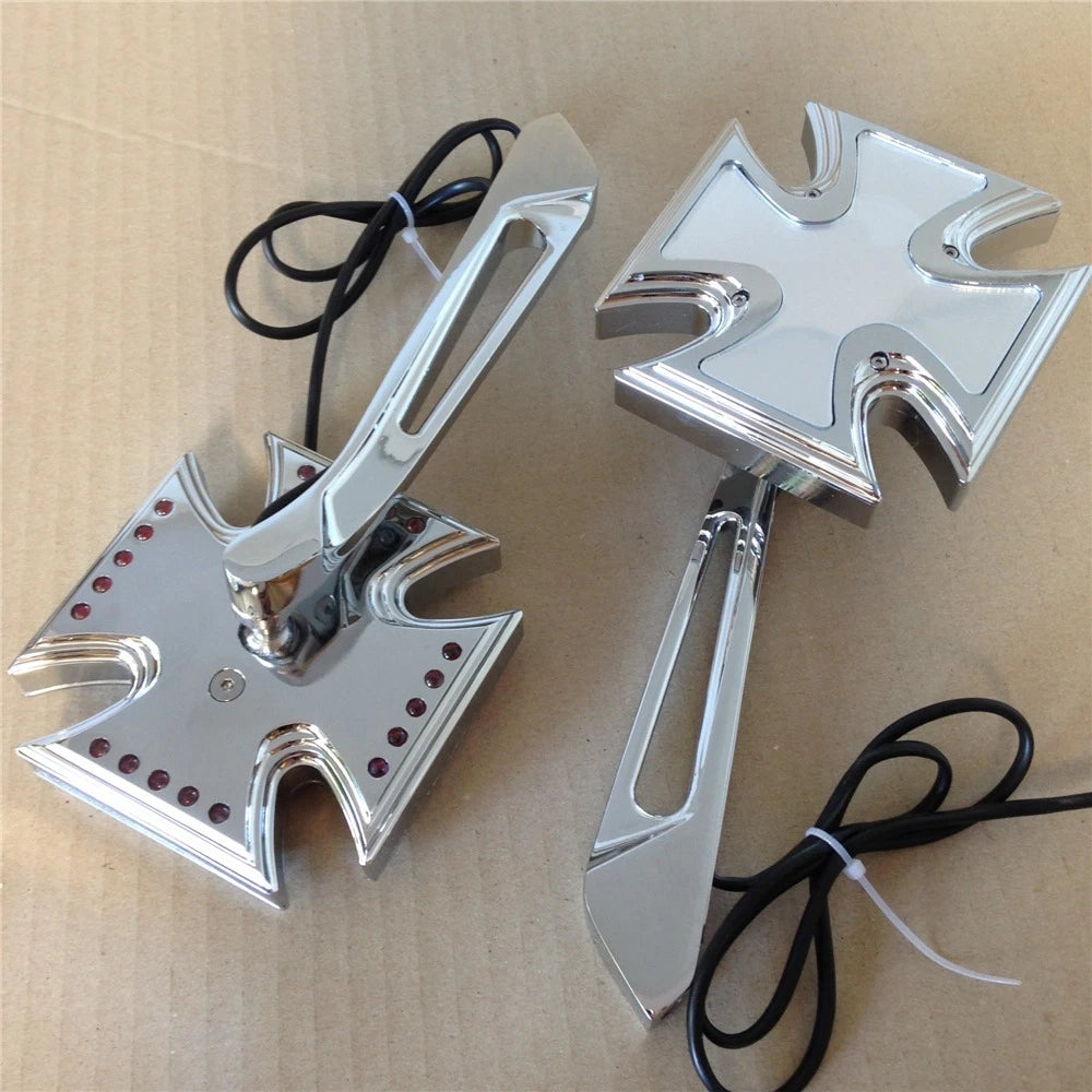 Chrome LED Turn Signal Integrated Mirror for Harley Electra Sportster