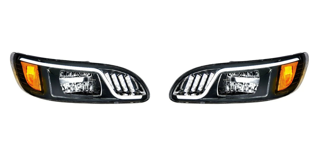 LED Blackout Headlights Pair with Dual LED Turn Signals for Peterbilt 386 (2016–2017)