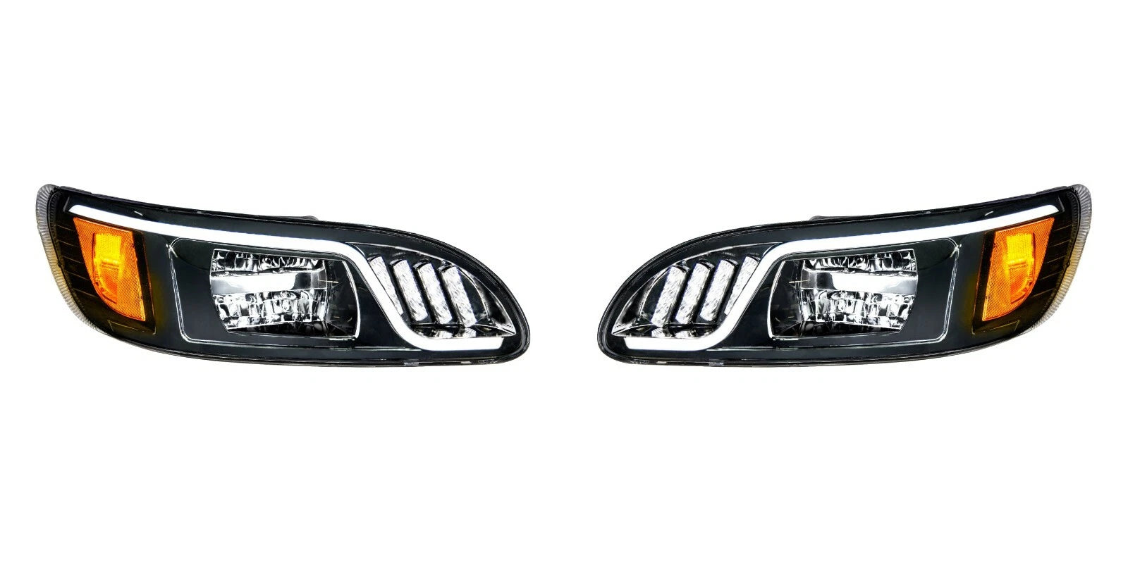 LED Blackout Headlights Pair with Dual LED Turn Signals for Peterbilt 386 (2016–2017)
