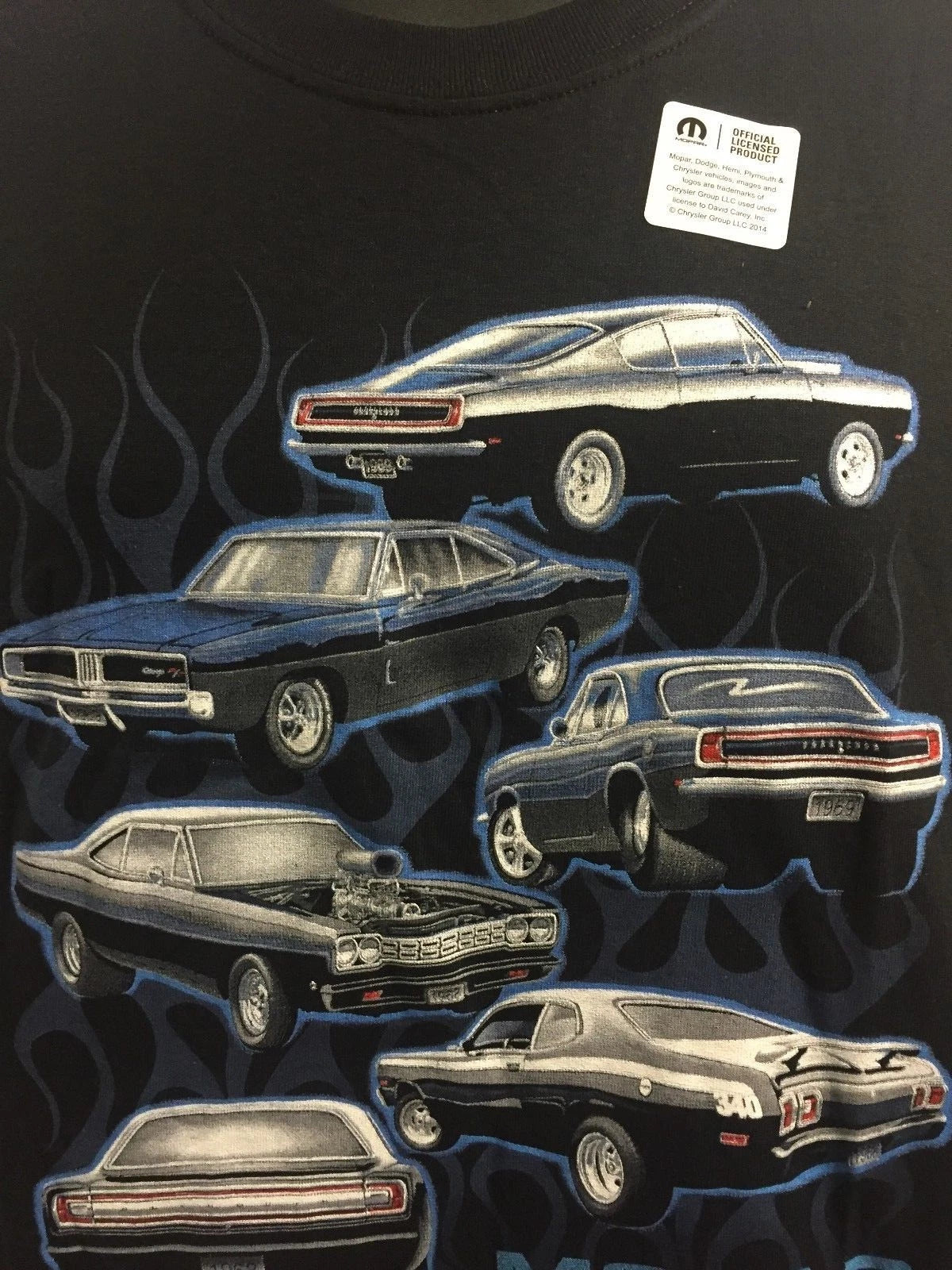 Licensed Black T-Shirt with Mopar Script for Dodge Charger Challenger (2010–2023)