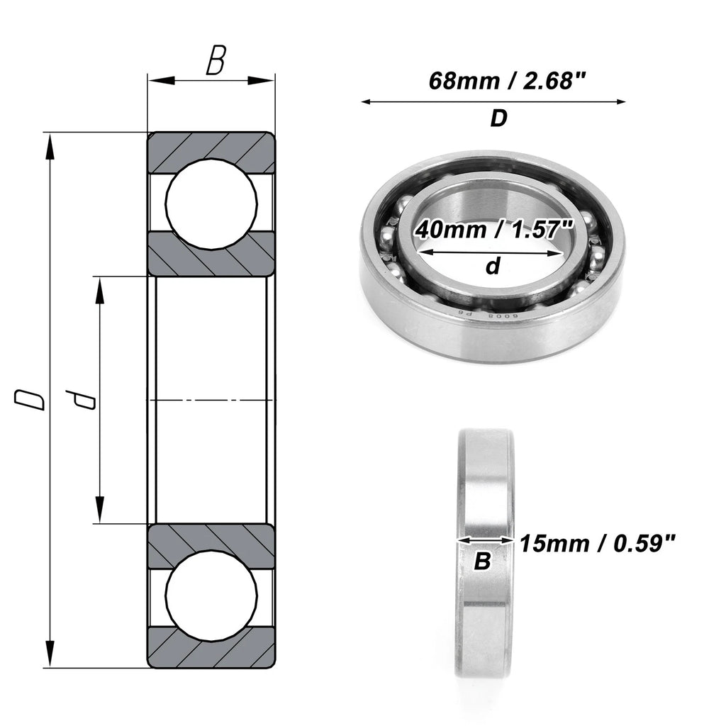 6008 Deep Groove Ball Bearing for Scooter Skateboard Wheel (40x68x15mm)