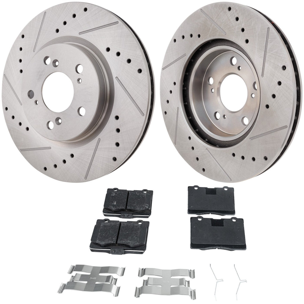 Disc Brake & Pad Kit for Acura RL (2005–2012) Cross-drilled Slotted
