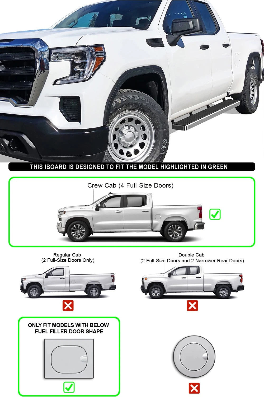 6in Stainless Steel Bars for 2019–2026 Chevy Silverado GMC Sierra Crew Cab