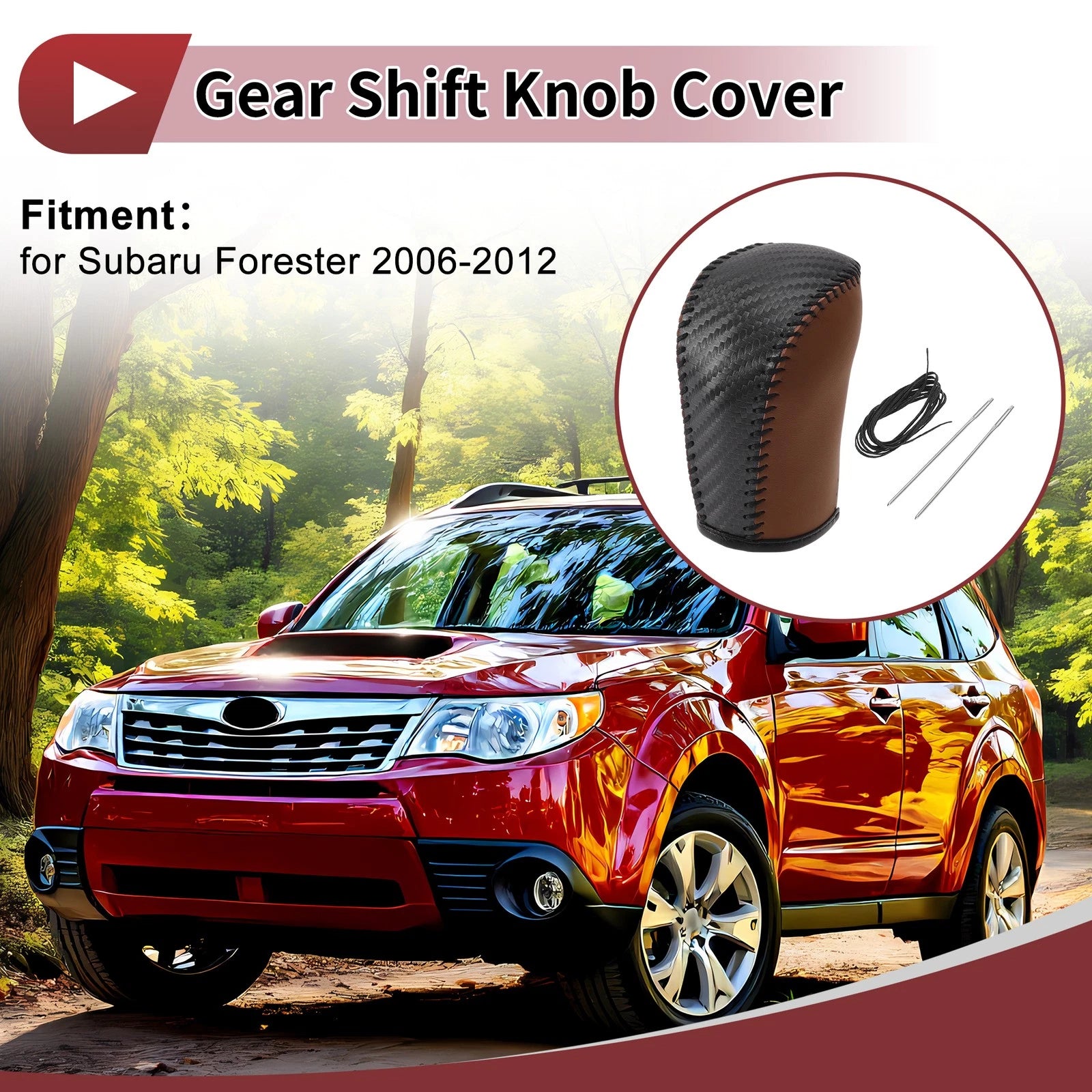 1Pc Gear Shift Knob Cover for Subaru Forester (2006–2012) Brown Faux Leather