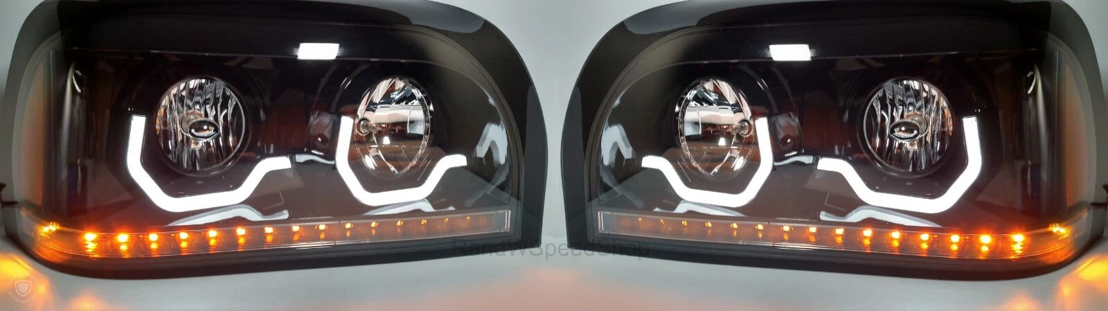 Blackout Headlights w LED Turn Signal Light Bar for Freightliner Century (2010–2016)