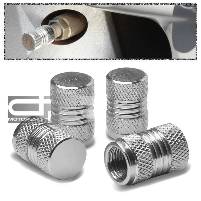 Set of 4 Aluminum Tire Valve Stem Caps for Universal Fit (Silver)