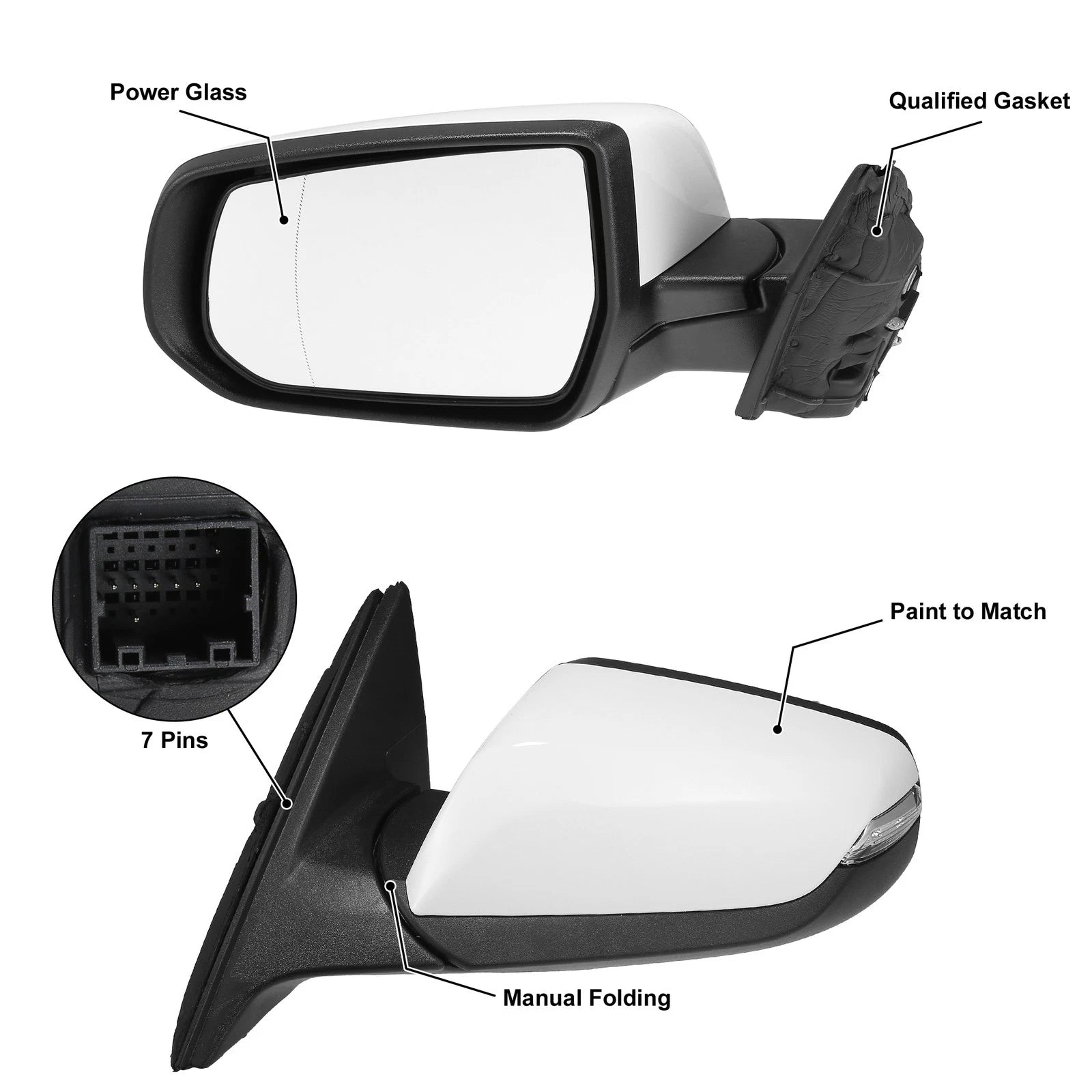 7 Pin Left Side Exterior Door Mirror Assembly for Chevrolet Malibu (2008–2012)