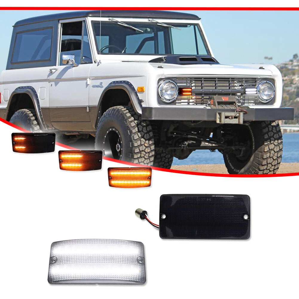 Smoked Lens Switchback LED Turn Signal Lights for Ford Bronco (1969–1977)