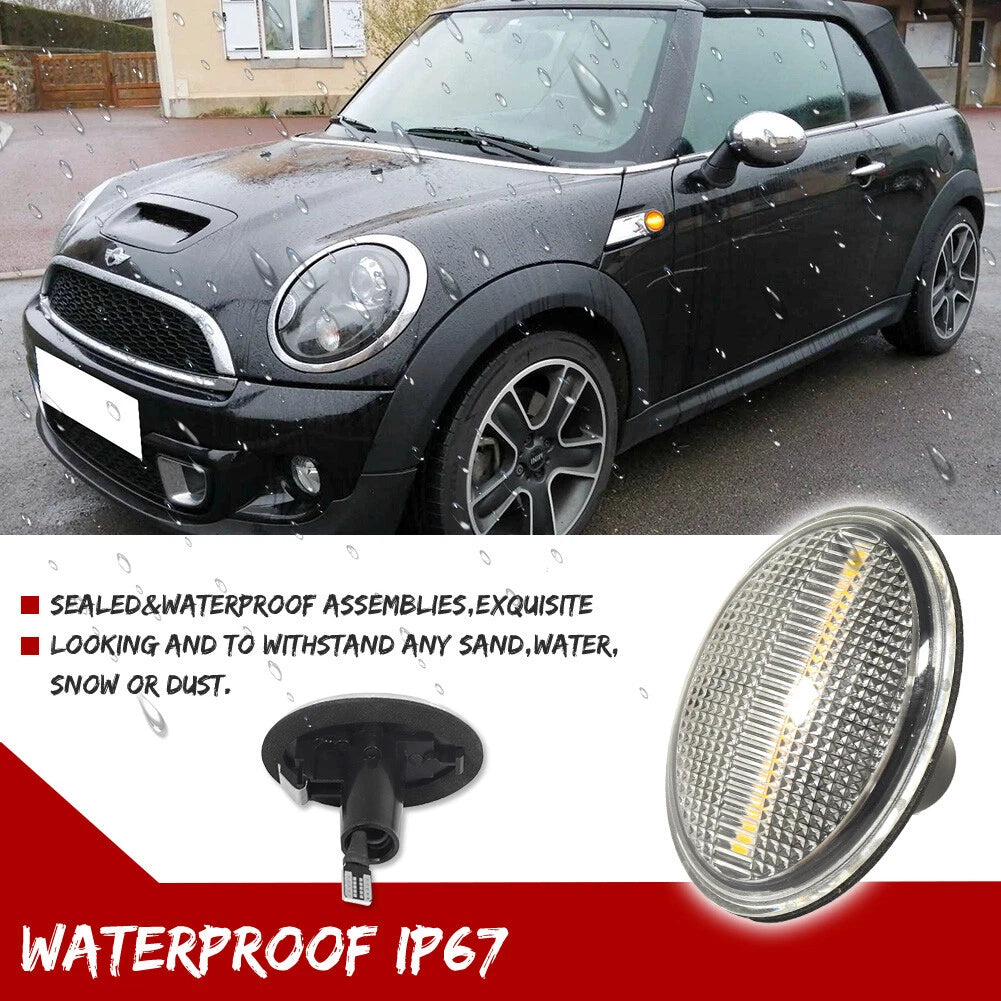 Clear Dynamic Amber LED Side Marker Lights for MINI Cooper (R55–R59)
