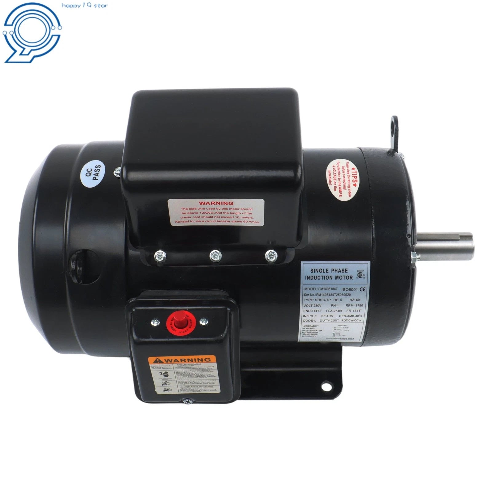 TEFC 5 HP Single Phase Motor 184T 208/230V 60Hz (Farm Duty)
