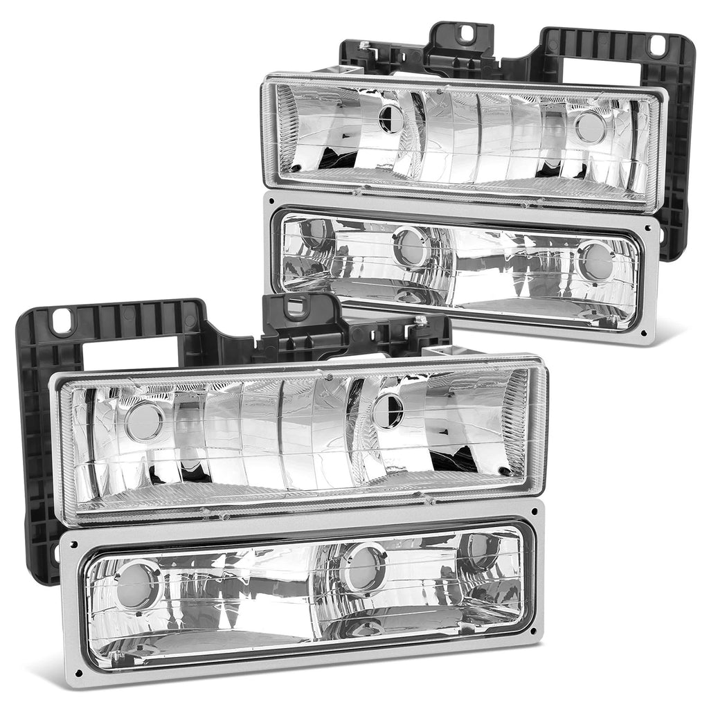 Chrome Headlamp & Bumper Lights Set for Chevy C10 C/K C1500/C2500/C3500 (1988–1998)
