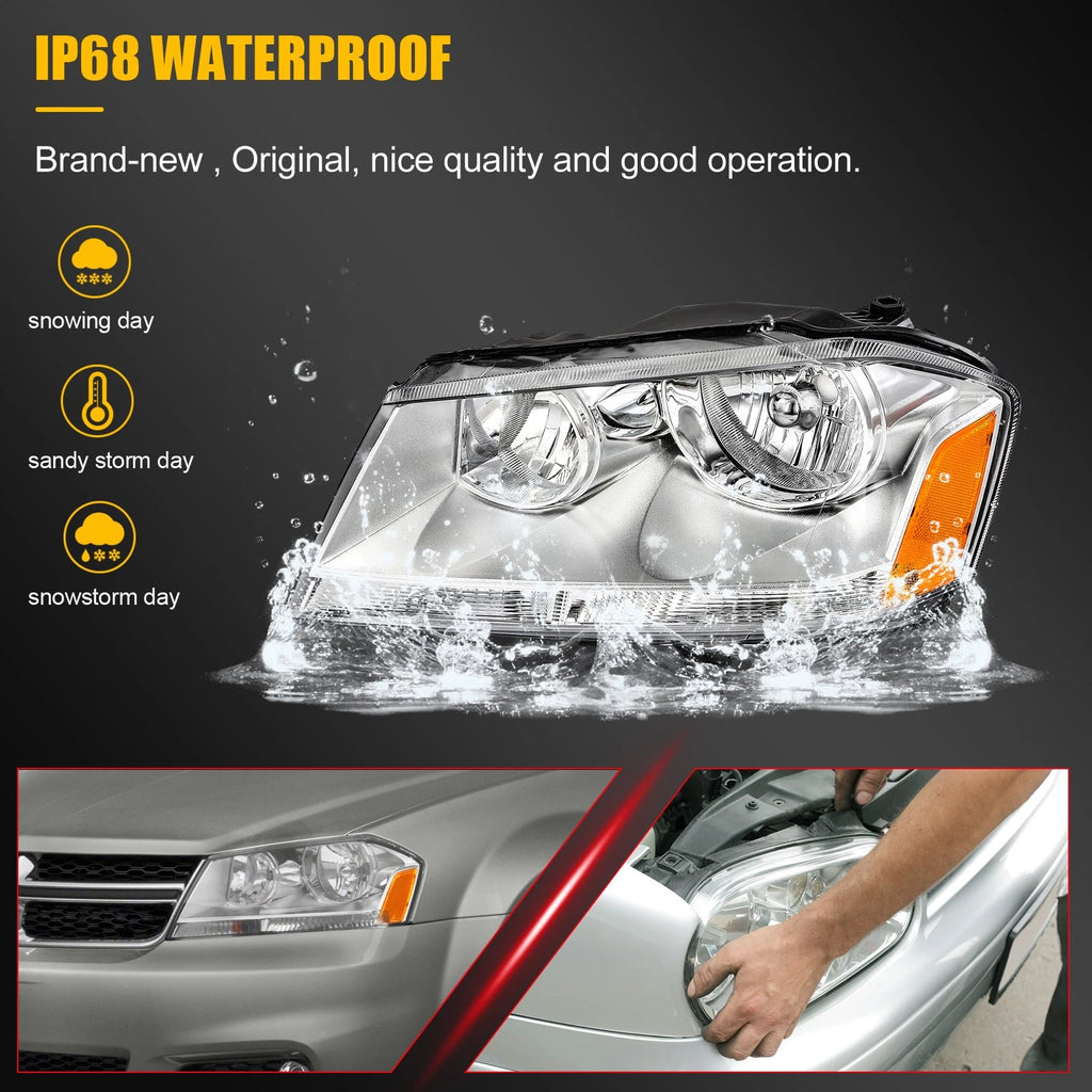 Set of 2 Headlight Assemblies for Dodge Avenger (2008–2014) Chrome Housing