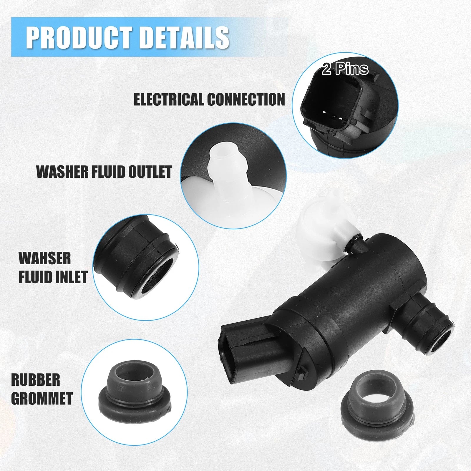 Windshield Washer Motor Pump with Grommet for Kia Sedona (2015–2021)