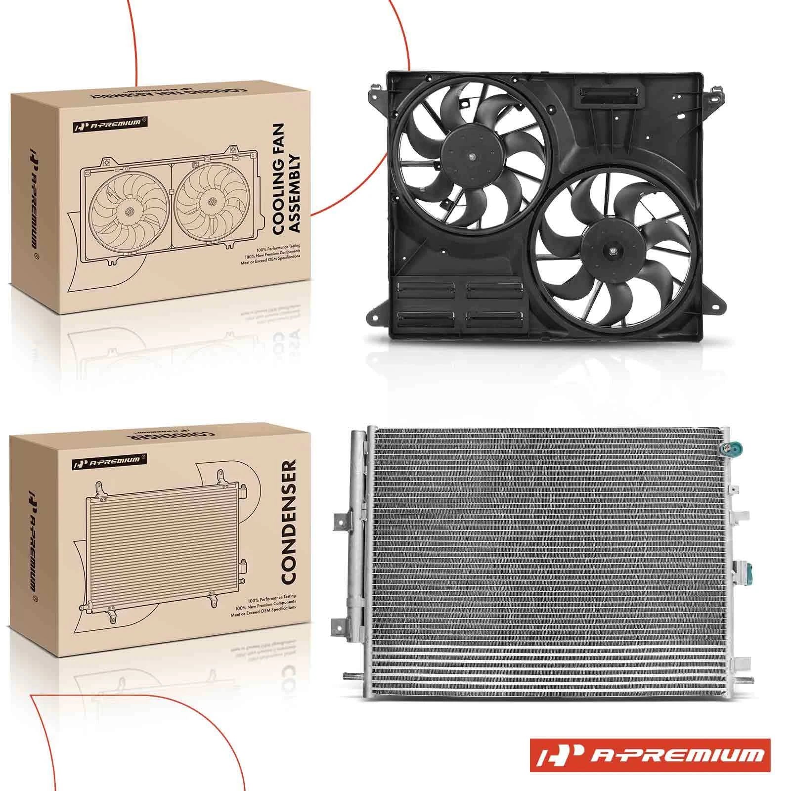 2Pc AC Condenser & Dual Cooling Fan Assembly Kit for Ford Edge (2015–2023)