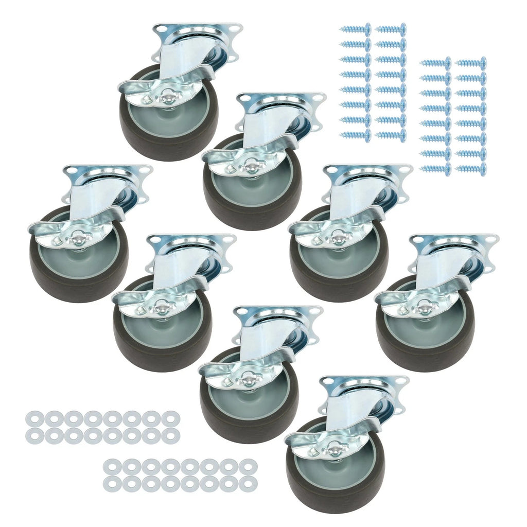 8 Pack Heavy Duty 3" Casters Wheels with Side Brake