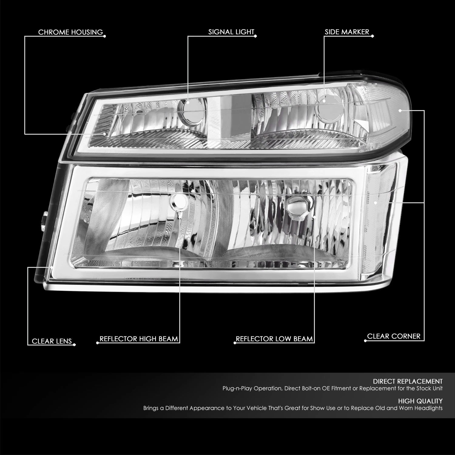 Chrome Housing Clear Lens Headlights for GMC Canyon Chevrolet Colorado (2004–2012)