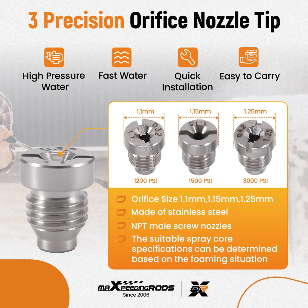 Foam Cannon Nozzle Set for Foam Makers (1.1/1.15/1.25mm)