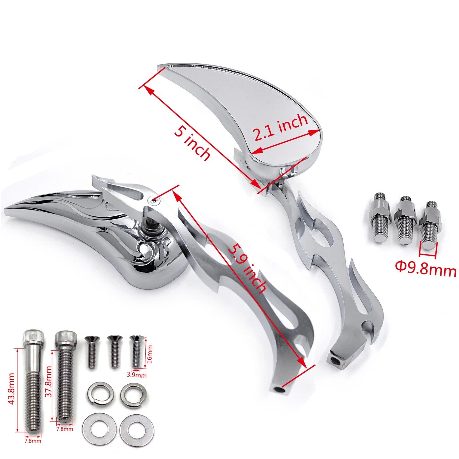 Billet Alloy Teardrop Flame Mirror for Harley Softail Fatboy Sportster