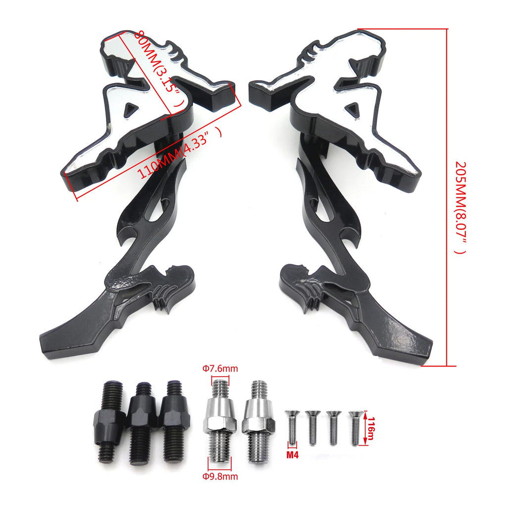 Black Beach Lady Mirrors for Honda/Kawasaki/Suzuki Cruiser (All Years)