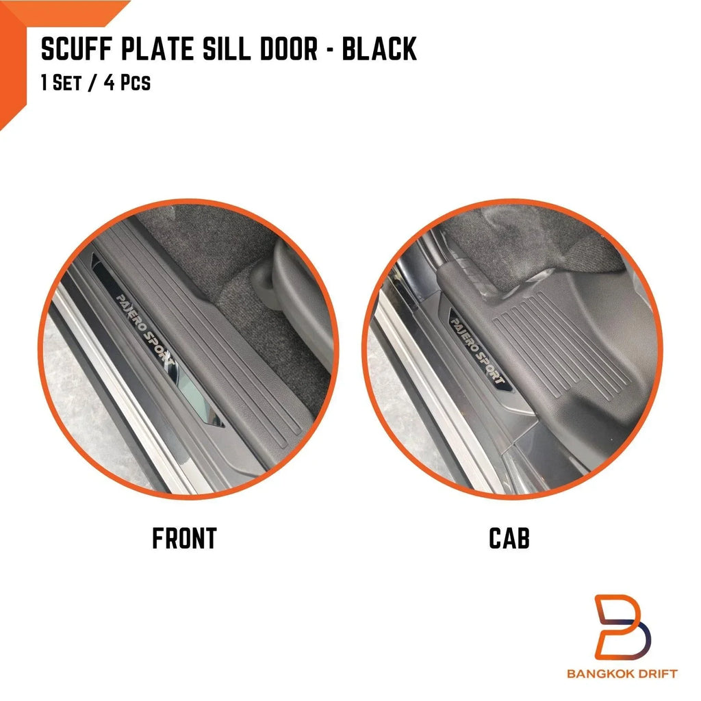 Matte Black Scuff Plate Door Sill Protector for Mitsubishi Pajero Sport (2015-2025)