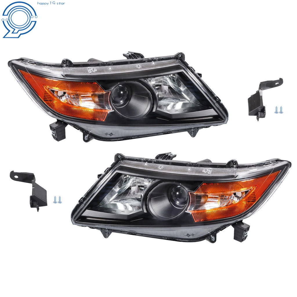 Set of 2 Halogen Headlights for Honda Odyssey (2011-2017) Amber Black