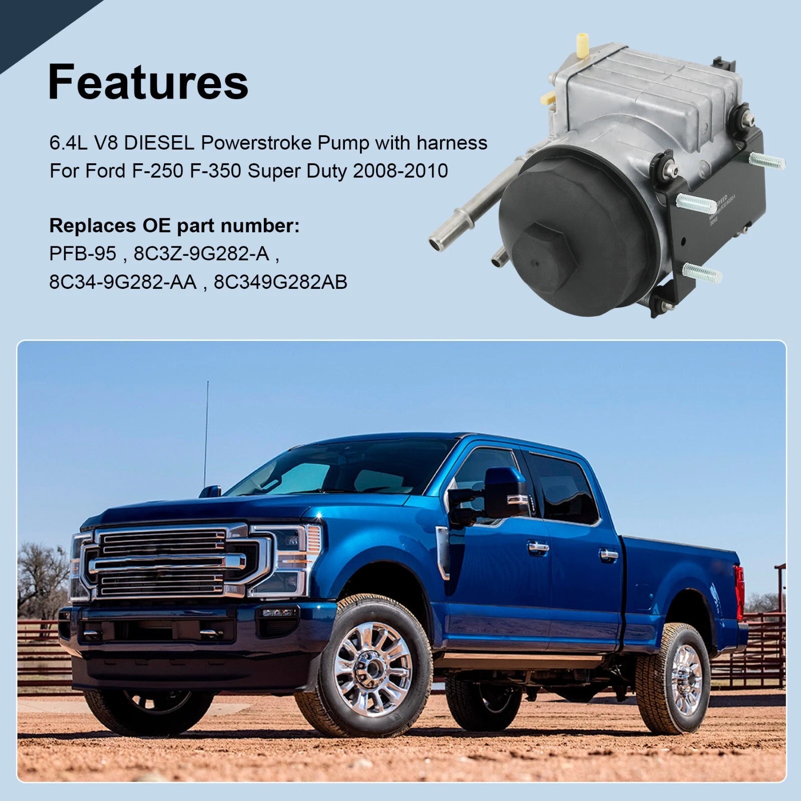 In-Line Diesel Fuel Pump & Filter for Ford F-250 F-450 F-350 (2008–2010)