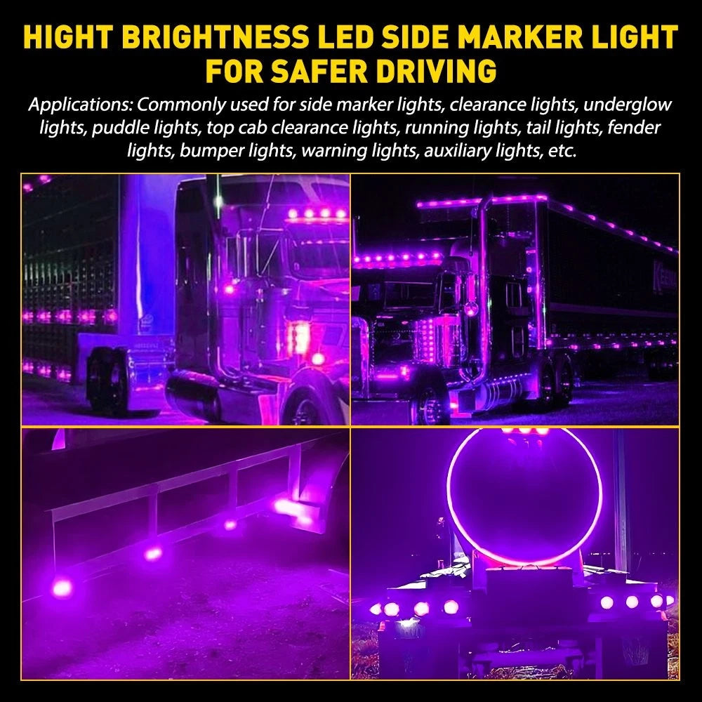 4X Purple Flash Watermelon Side Marker Light for Universal Vehicles